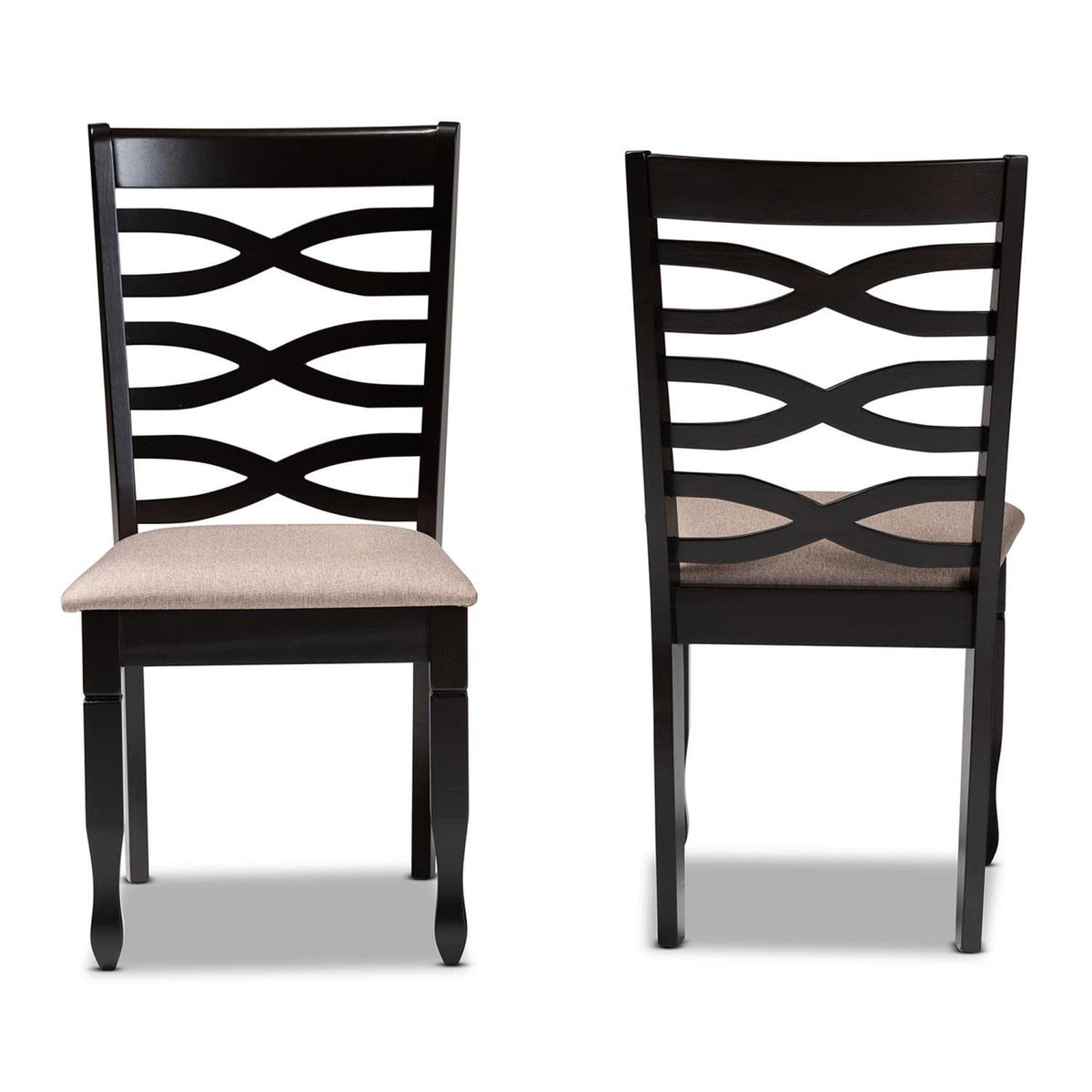 Baxton Studio Lanier Modern and Contemporary Sand Fabric Upholstered Dark Brown Finished 2-Piece Wood Dining Chair Set