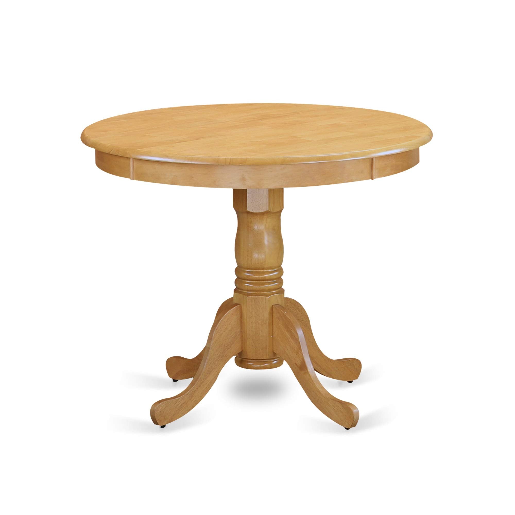 East West Furniture AMAB3-OAK-04 3 Piece Dining Set Contains a Round Kitchen Table with Pedestal and 2 Light Tan Linen Fabric Pa