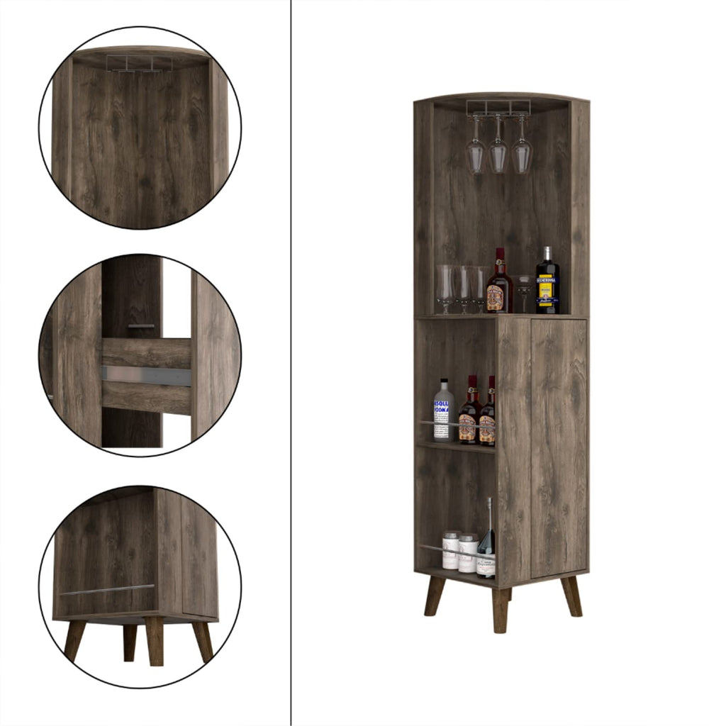 Jaipur Corner Bar Cabinet, 2 External Shelves, 1 Drawer, 2 Interior Shelves, Dark Brown