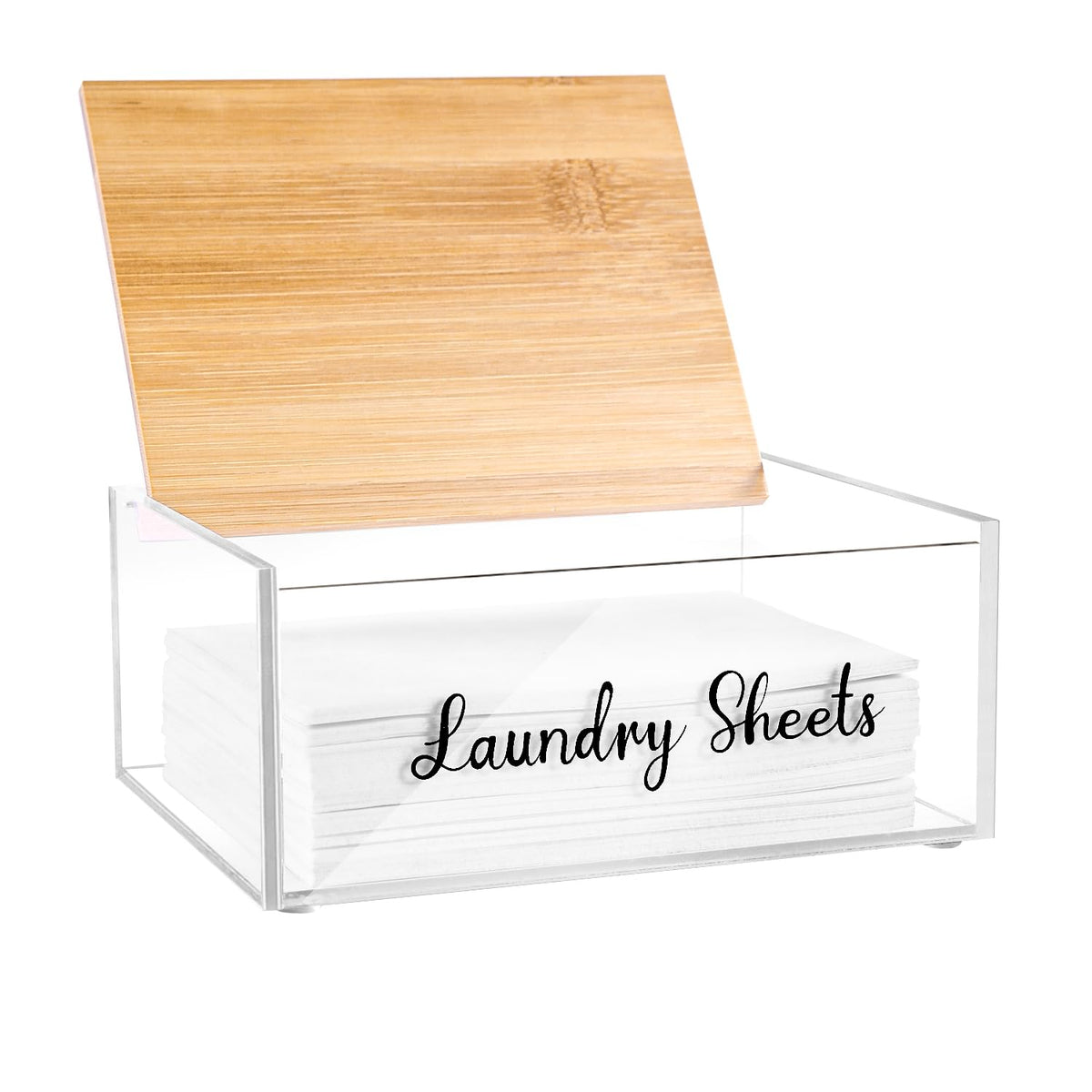 VOTLEVT Acrylic Laundry Detergent Sheets Holder with Bamboo Lid, Laundry Soap Sheets Container Box Dispenser for Laundry Room