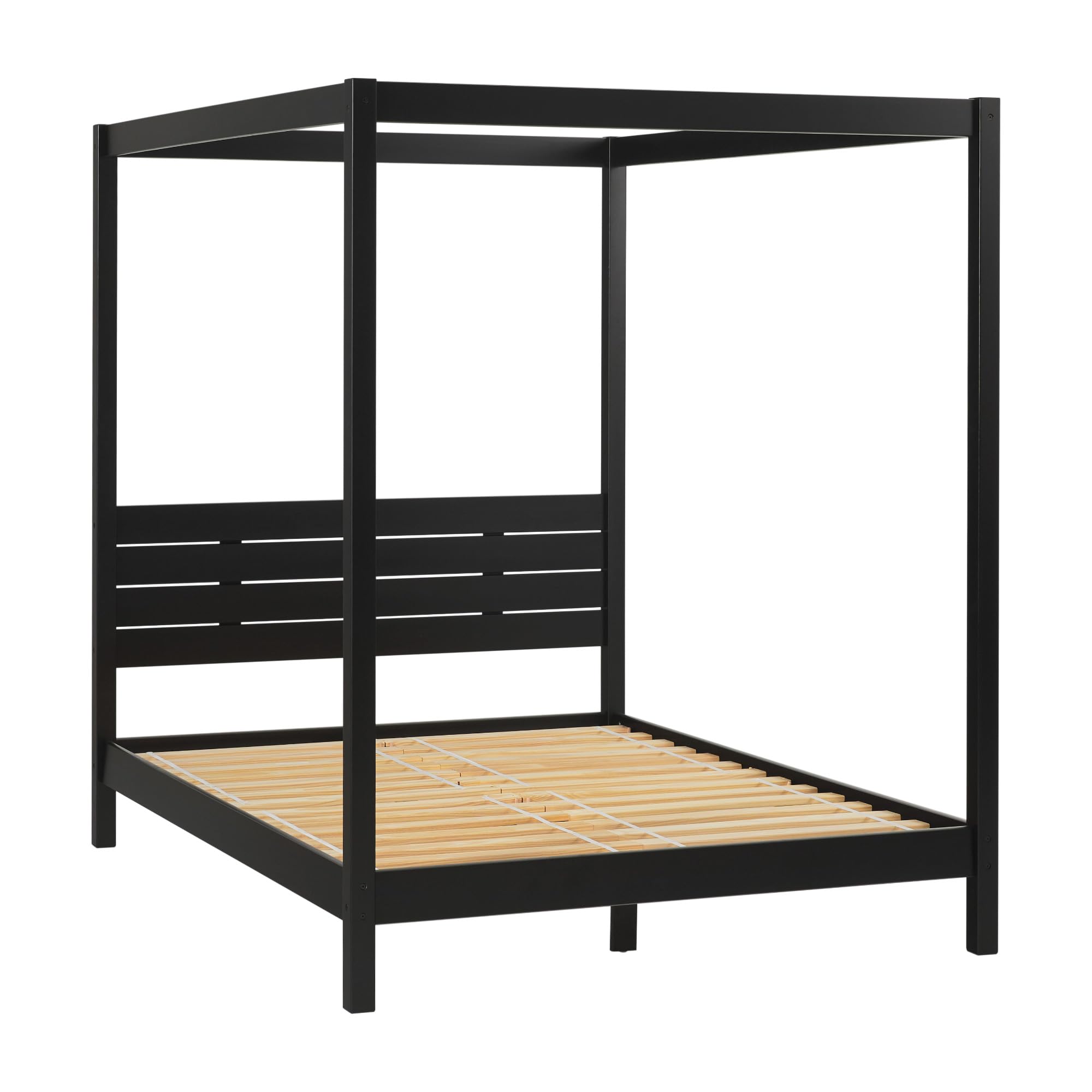 Walker Edison Ayla Boho Slatted Headboard Queen Bedframe with Canopy, Queen Size, Black