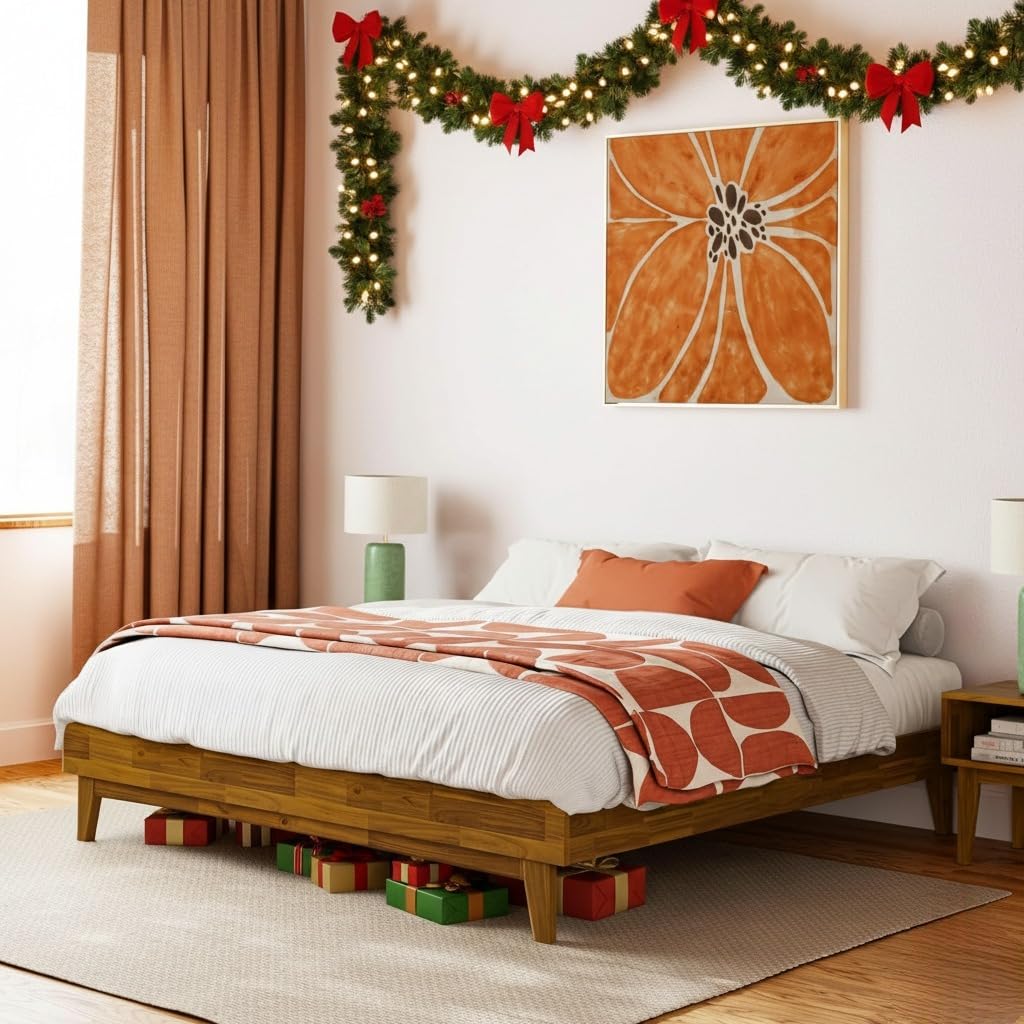 Bme Catherine King Platform Bed Frame, Modern Bed Frame Without Headboard, Wooden Low Profile Bed Frame, Acacia Wood Platform Be