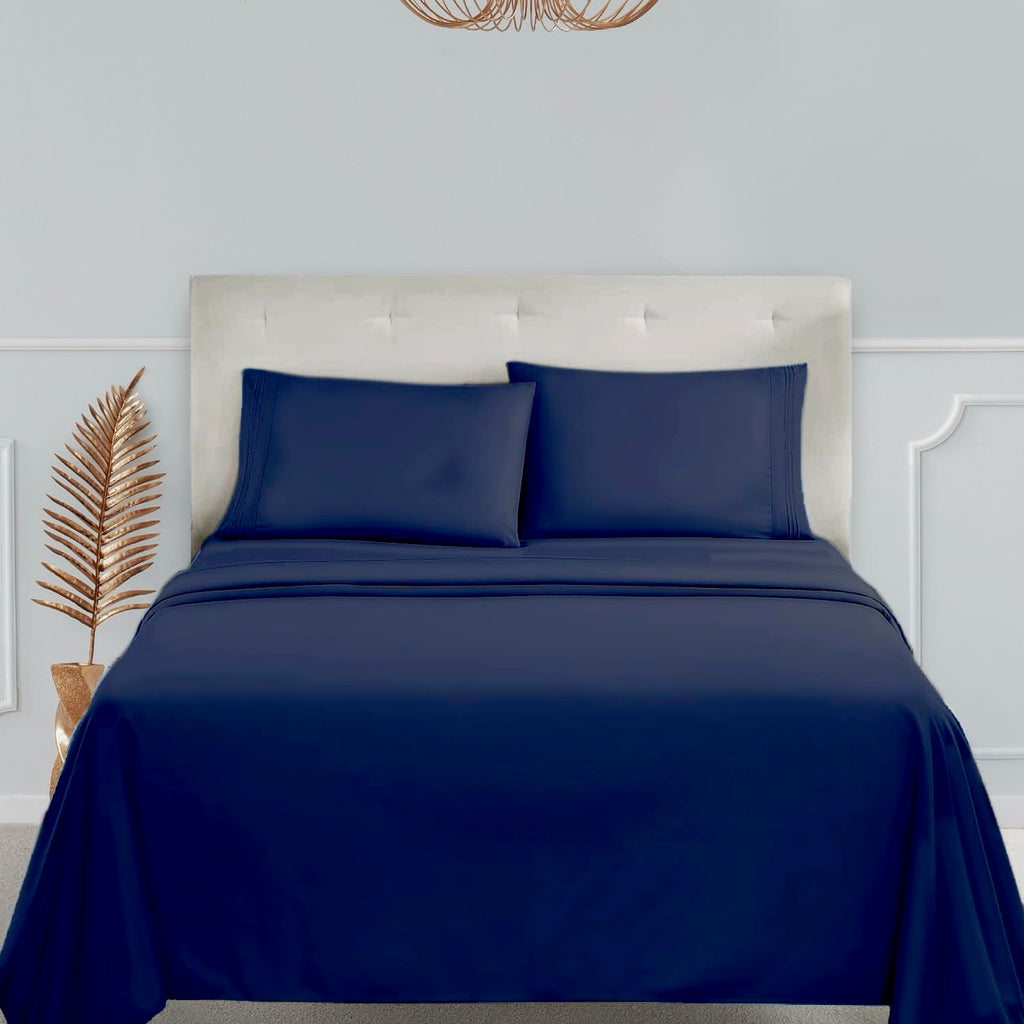 Clara Clark 1800 Premier Series 4pc Bed Sheet Set - King, Navy Blue