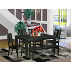 East West Furniture WEDU6D-BLK-W 6 Piece Dining Table Set Contains a Rectangle Wooden Table with Butterfly Leaf and 4 Dining Room Chairs with a Bench, 42x60 Inch, Black