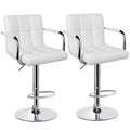Yaheetech Bar Stools Set Of 2, Pu Leather Adjustable Swivel Barstools, Hydraulic Kitchen Counter Height Bar Chairs With Armrest And Back For Bar, Kitchen, Dining Room, White