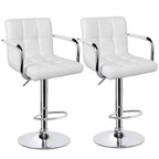 Yaheetech Bar Stools Set Of 2, Pu Leather Adjustable Swivel Barstools, Hydraulic Kitchen Counter Height Bar Chairs With Armrest And Back For Bar, Kitchen, Dining Room, White