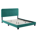 Modway Celine Channel Tufted Performance Velvet Full Platform Bed in Teal