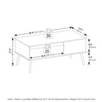Furinno Claude Mid Century Style Coffee Table With Wood Legs, Marble White