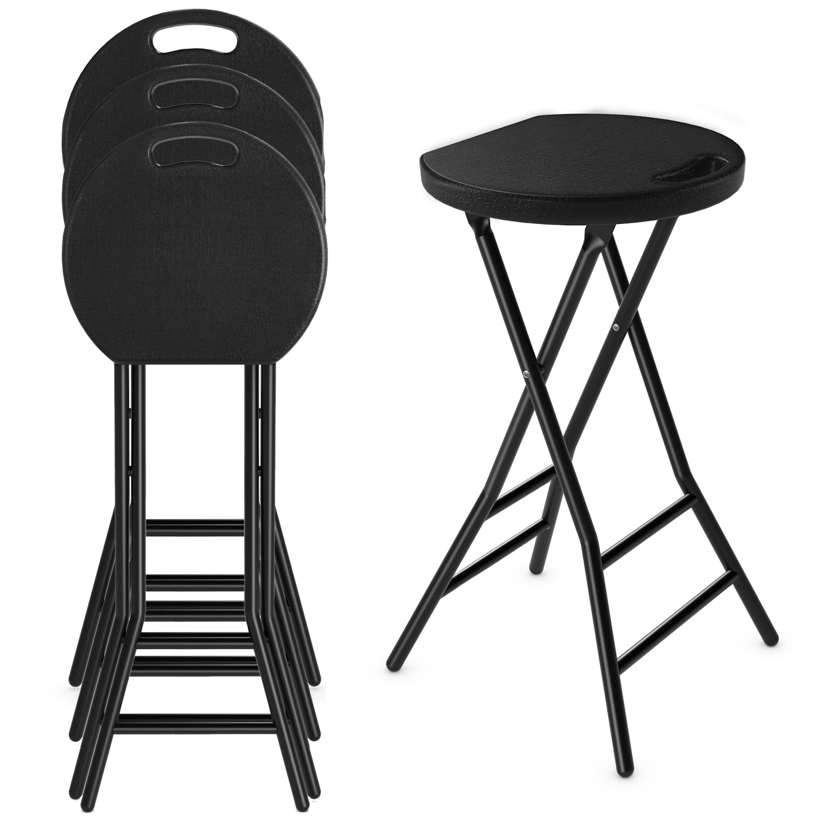 5Rcom Folding Stool,4 Pack 24 inch Tall Folding Bar Stool with Handle, Metal and Plastic Foldable Stool for Adults with Steel Fr