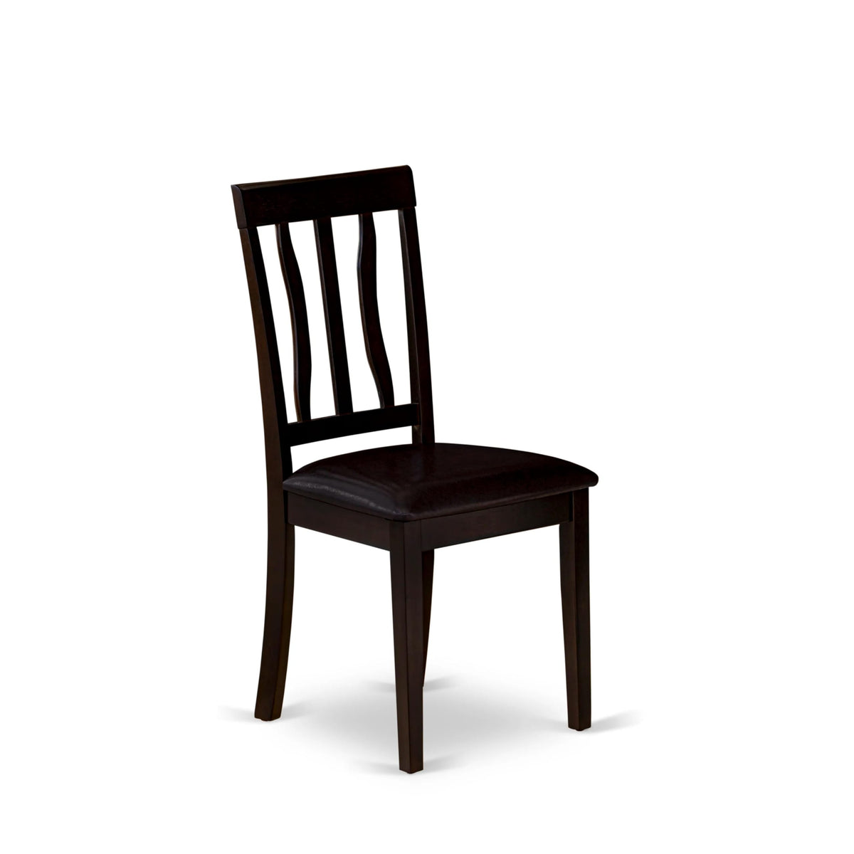 East West Furniture ANC-CAP-LC Antique Dining Chairs - Faux Leather Upholstered Wooden Chairs, Set of 2, Cappuccino