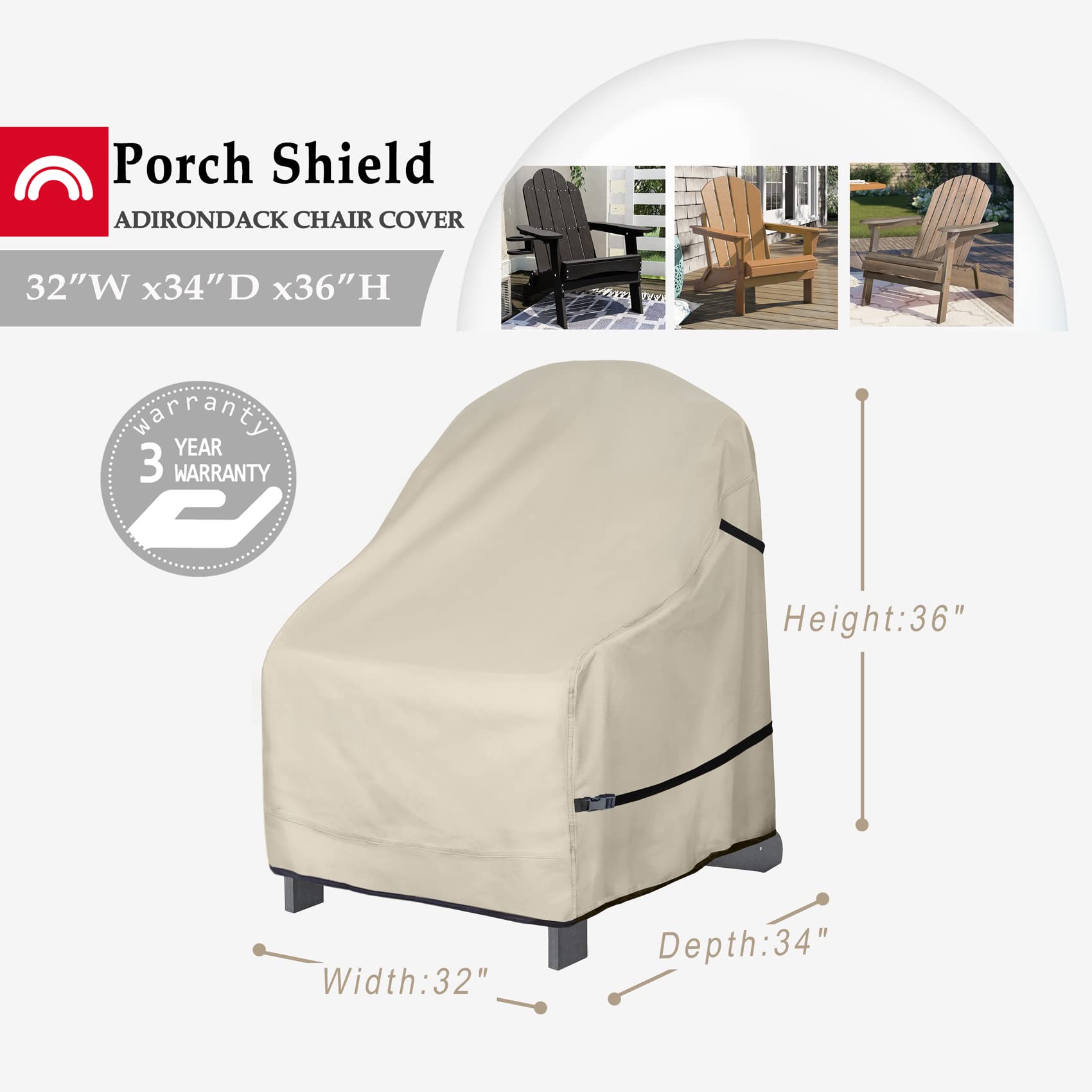 Porch Shield Waterproof Patio Adirondack Chair Cover 2 Pack Fits Outdoor Chairs 32W X 34D X 36H Inch, Beige