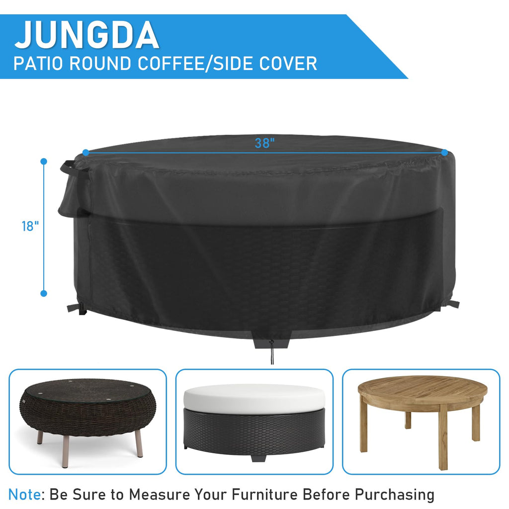 Jungda Outdoor Round Coffee Table Cover 38 Inch,Waterproof Patio Round Table Covers, Heavy Duty Outdoor Small Furniture Cover - 38 X 18 Inch