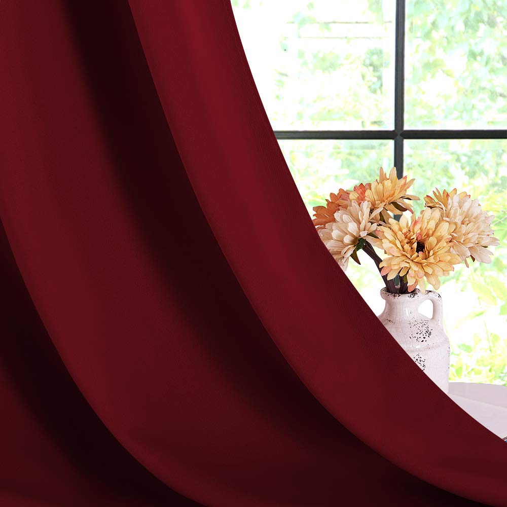 Nicetown Christmas Burgundy Bedroom Curtains Blackout Draperies, Home Decorations Thermal Insulated Solid Grommet Blackout Drape