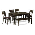 East West Furniture CALY6-CAP-LC Capri 6 Piece Set Contains a Rectangle Dining Room Table and 4 Faux Leather Kitchen Chairs with a Bench, 36x60 Inch, Cappuccino