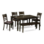 East West Furniture CALY6-CAP-LC Capri 6 Piece Set Contains a Rectangle Dining Room Table and 4 Faux Leather Kitchen Chairs with a Bench, 36x60 Inch, Cappuccino