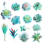 13PCS Assorted Blue Artificial Succulent Plants Faux Fake Succulents Textured Cactus Stems Cacti Aloe Succulent In Different Art