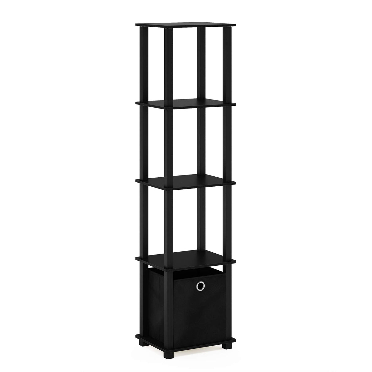 FURINNO Decorative Shelf With Bin, Black