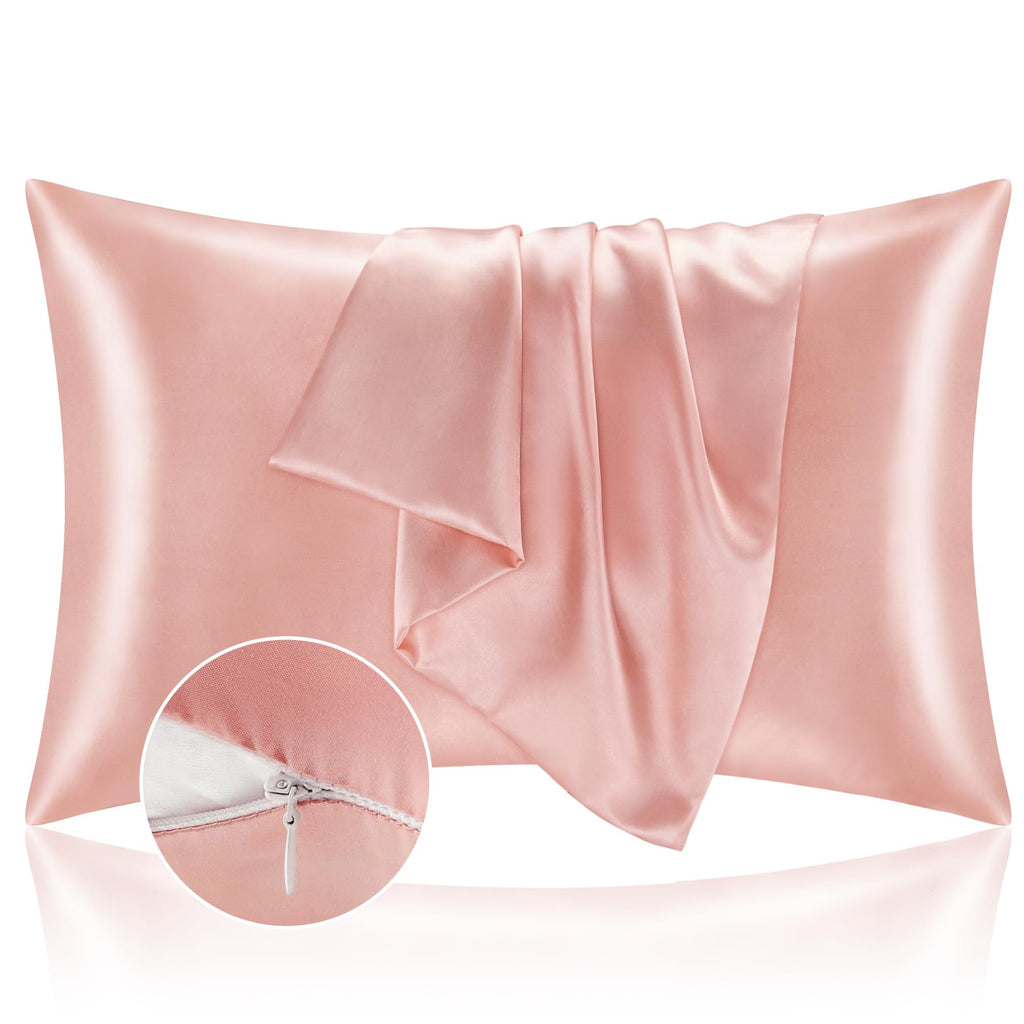 Bedelite Satin Pillowcase With Zipper 2 Pack, Coral Pillow Cases Standard Size, Super Soft And Cooling Similar To Silk Pillow Ca