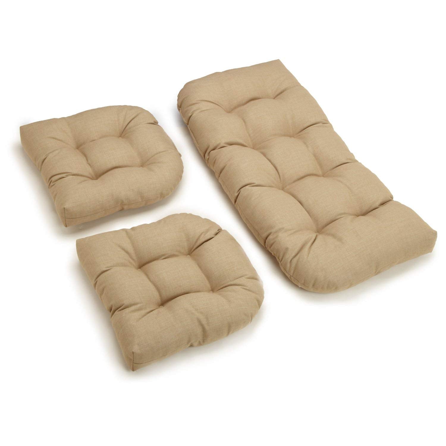 Blazing Needles Indoor/Outdoor Rounded Back Settee Cushion Set, Sandstone 3 Count