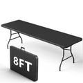 MAKE CHANGES 8FT Folding Table, Heavy Duty Plastic Fold-in-Half Utility Table with Handle, Portable Camping Picnic Table with St