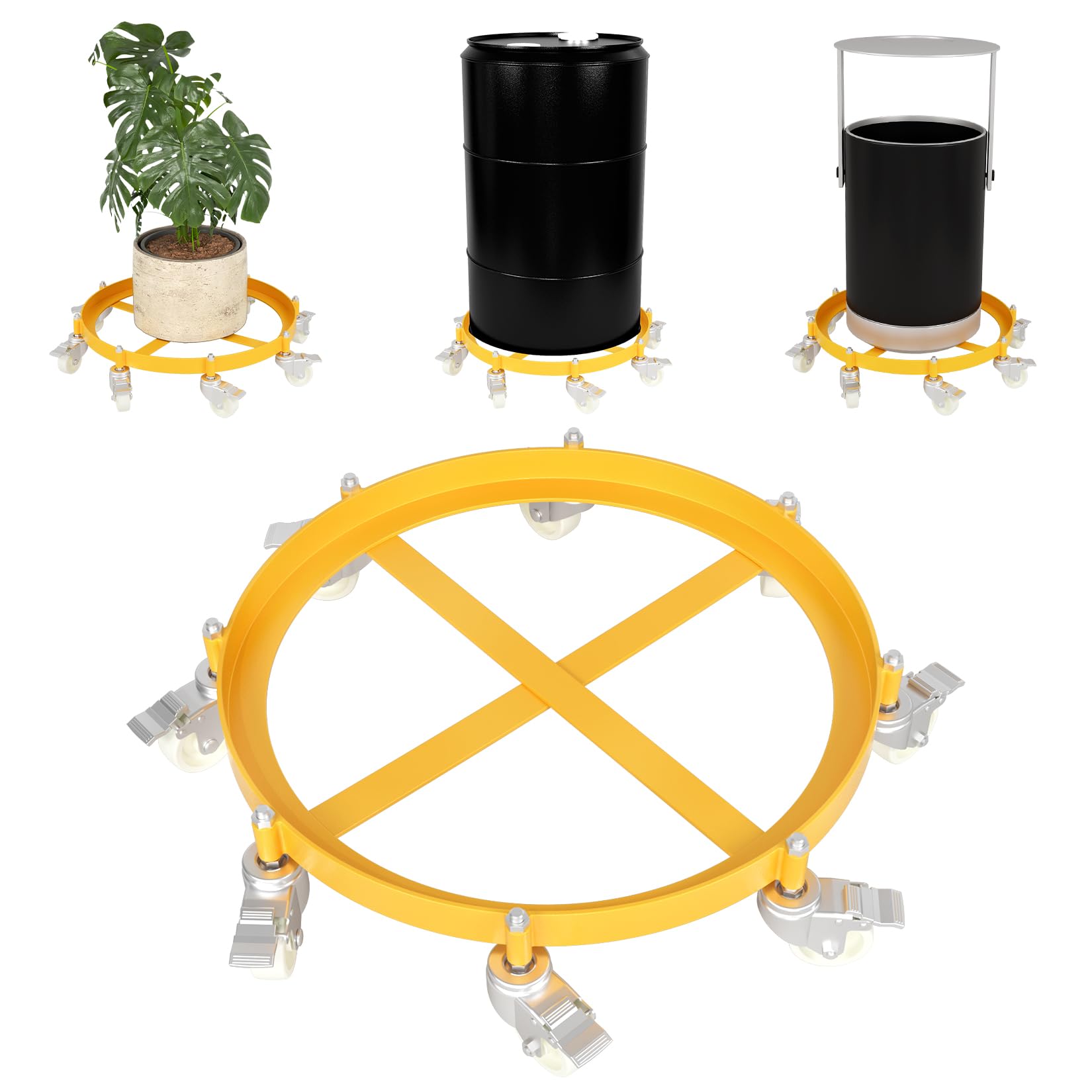 55 Gallon Heavy Duty Drum Dolly, 2,000 Lbs Capacity Barrel Dolly with Steel Frame 8 Swivel Casters Wheel, Barrel Cart with Brake