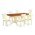 East West Furniture NAPL7-WHI-C 7 Piece Kitchen Table Set Consist of a Rectangle Dining Table with Butterfly Leaf and 6 Linen Fabric Upholstered Dining Chairs, 40x78 Inch, Buttermilk & Cherry