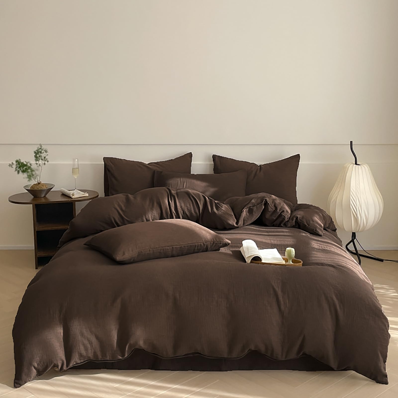 Luxlovery Brown Comforter Set Twin Chestnut Brown Bedding Comforter Set Chocolate Color Solid Cotton Soft Breathable Blanket Qui
