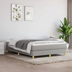 vidaXL Light Gray Box Spring Bed Frame for Queen Mattress, Fabric Upholstered and Wood Constructed Modern Style Bed Frame