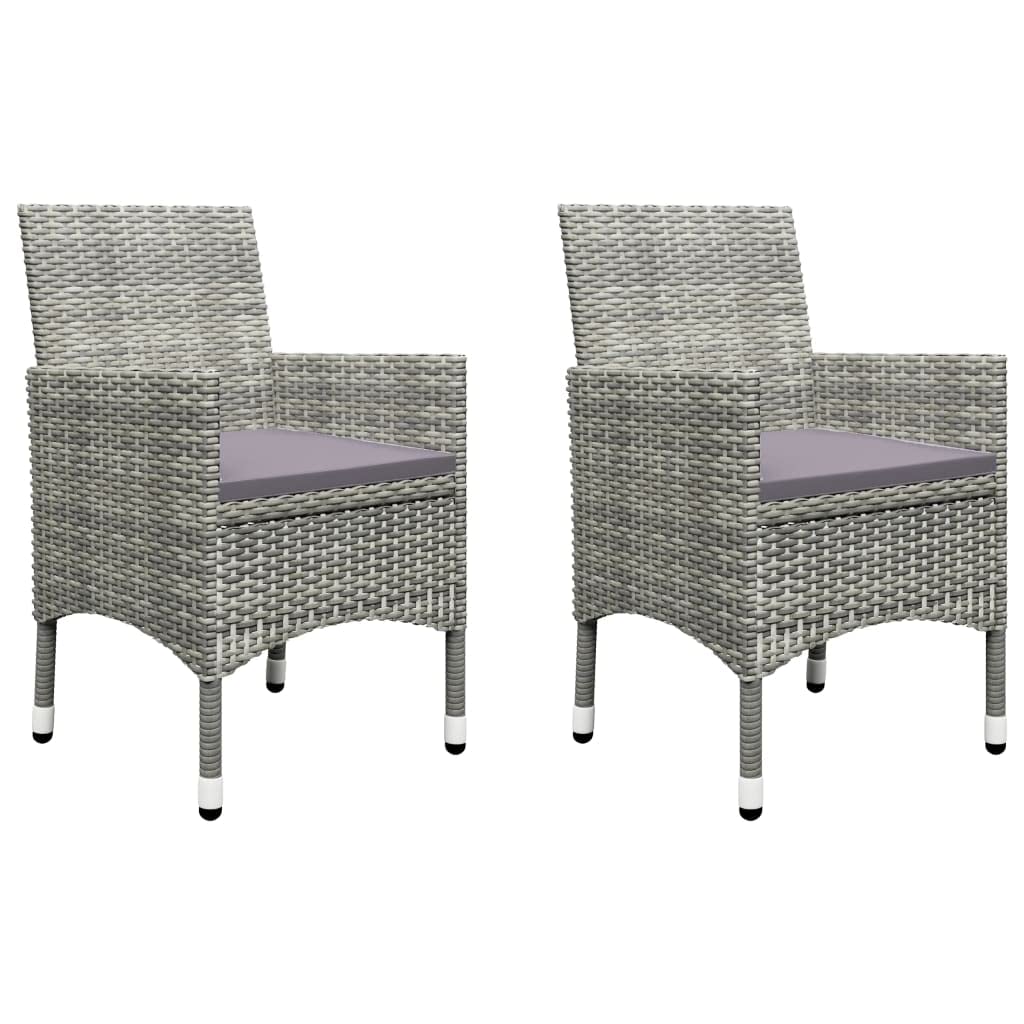 vidaXL Patio Bistro Set 3 Piece, Outdoor Bistro Table for Porch, Patio Furniture Set with Table, Chair, Modern Style, Poly Rattan&Tempered Glass Gray