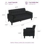 Tyboatle 62 Inch Linen Upholstered Tufted Mid-Century Modern Loveseat Sofa W/ 2 Usb Charger Ports And 2 Cupholders, Small Love Seat Couches For Living Room, Bedroom, Apartment, Dorm (Dark Grey)