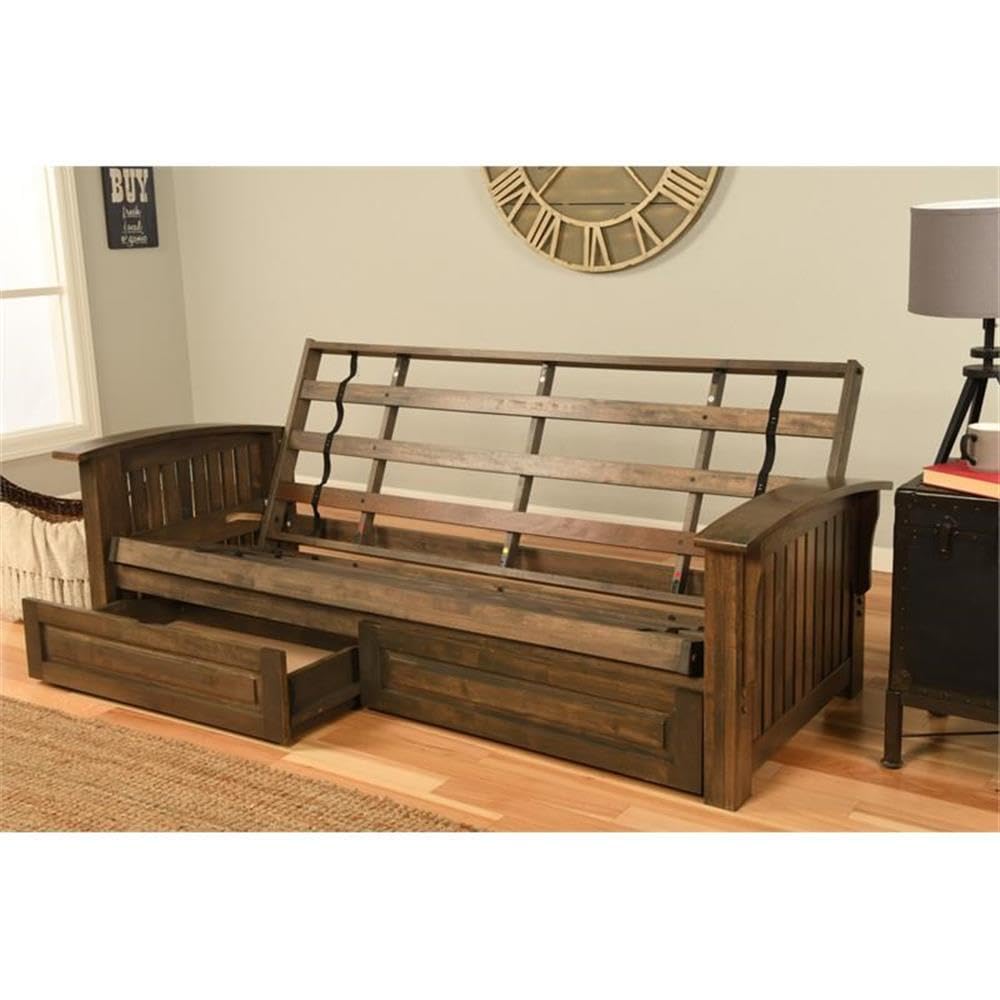 Kodiak Furniture Washington Queen Size Futon Frame with Storage Drawers - Wood Futon Frame with Mattress Included in Blue Color