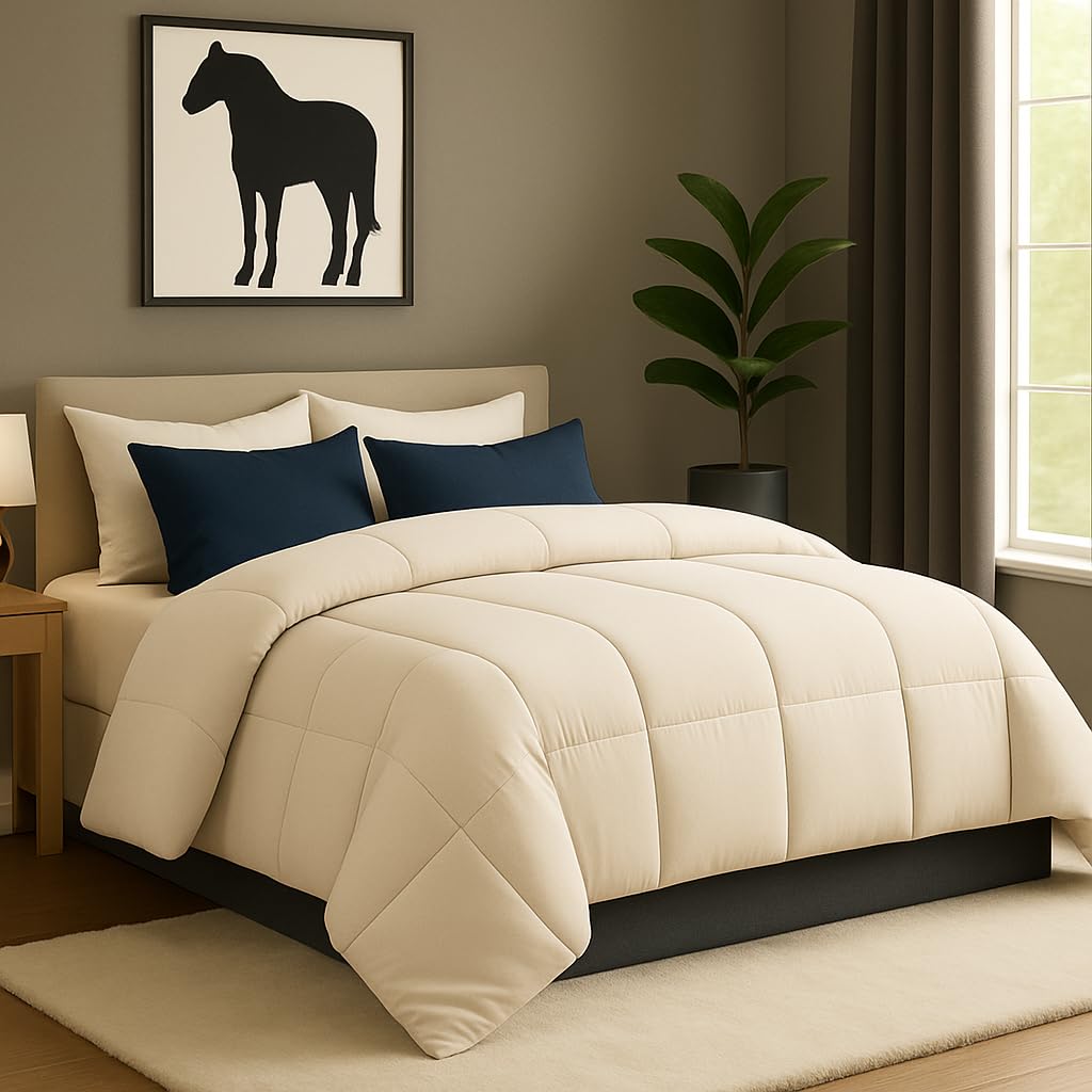 Bhoomi Impex King Size  102X108 Comforter Set, 4 Pieces Bed In A Bag, Complete Bedding Set Includes Ivory Comforter, Flat Sheet