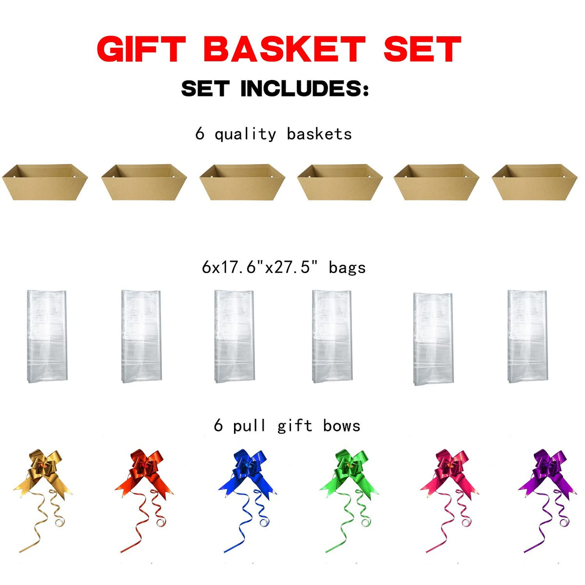Baskets For Gifts Empty, 6 Pcs Sturdy Diy Bulk Gift Basket Kraft Market Tray Cardboard Basket With Handles, Gift Basket Kit Supp