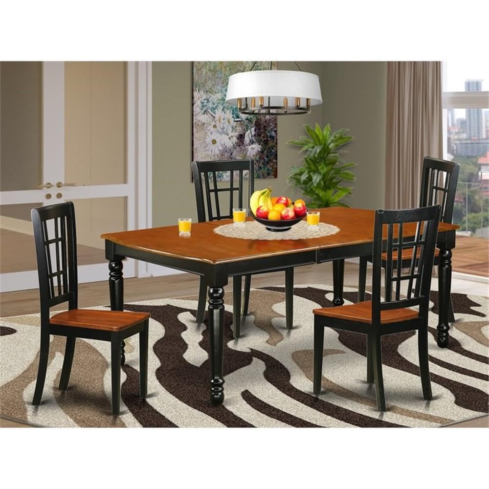 East West Furniture DONI5-BCH-W 5 Piece Dining Table Set for 4 Includes a Rectangle Kitchen Table with Butterfly Leaf and 4 Dinette Chairs, 42x78 Inch, Black & Cherry