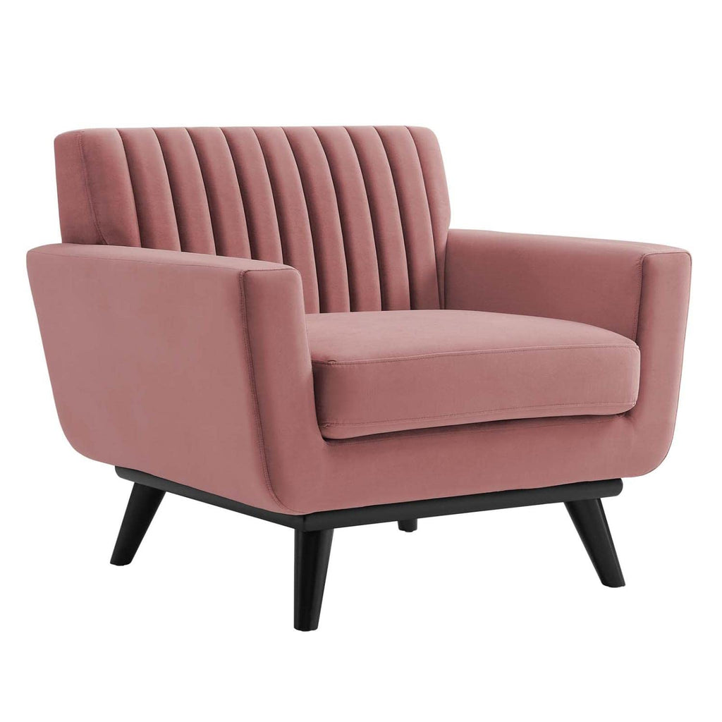 Modway Engage Channel Tufted Performance Velvet Armchair in Dusty Rose