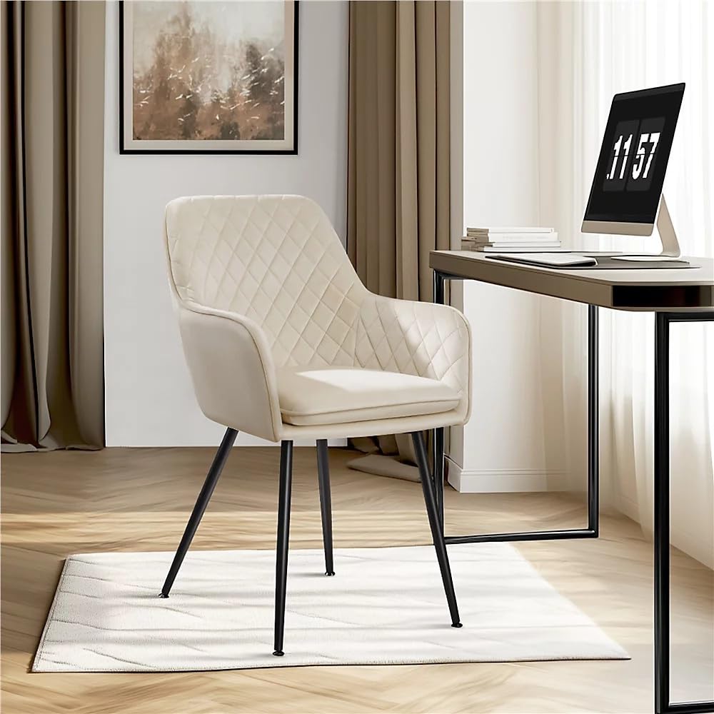 Finch Fox Ambar High Velvet Upholstered Living Room Dining Chair With Armrest With Black Metal Powdered Coated Legs In Cream Col