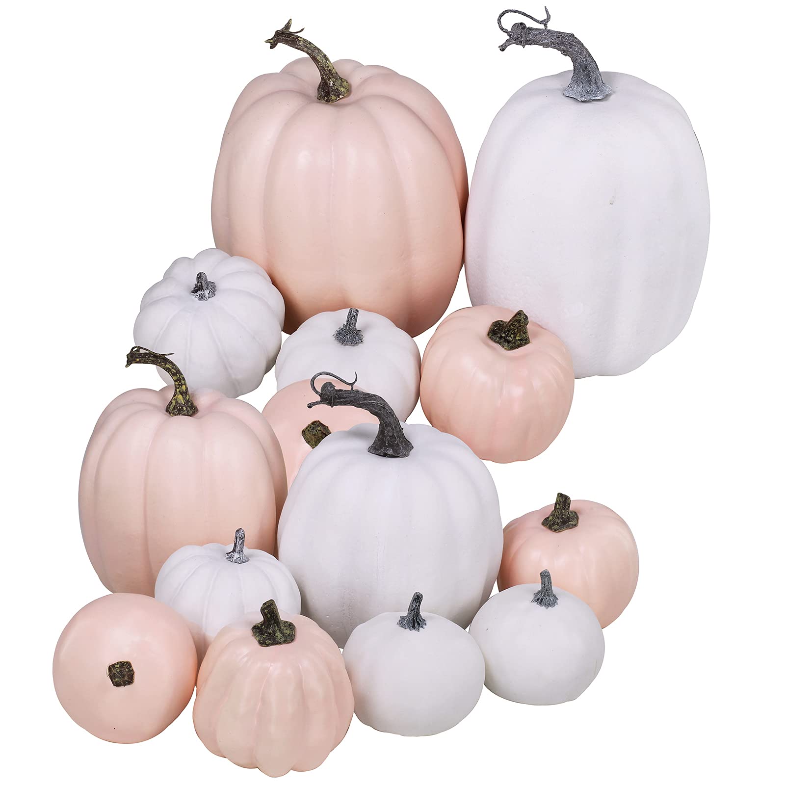 14 Pcs Assorted Harvest Artificial White And Pink Pumpkins Decorative Pumpkins Faux Foam Pumpkins For Farmhouse Fall Halloween H