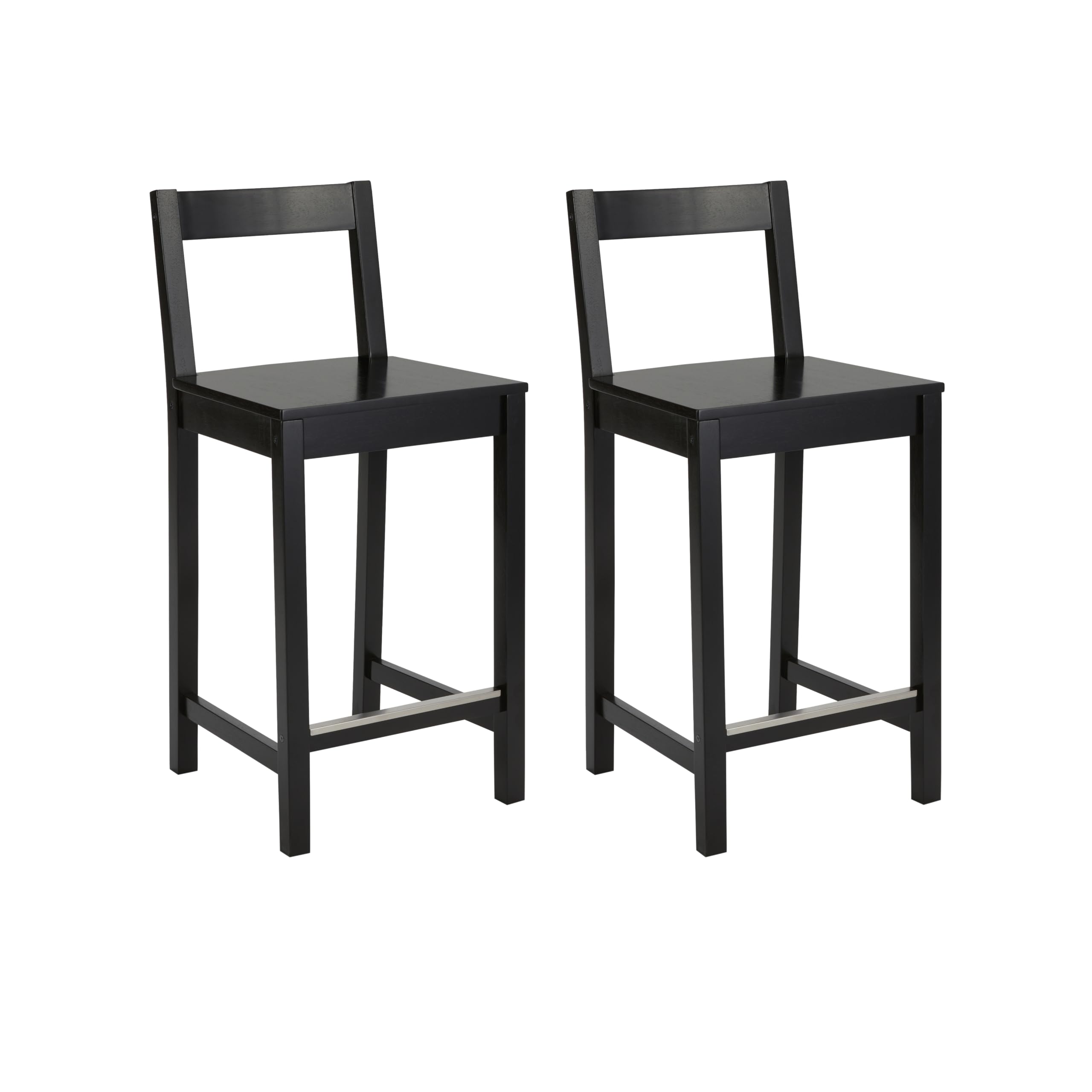 Amazon Basics Wooden Bar Stool with Backrest 24, Black, Set of 2