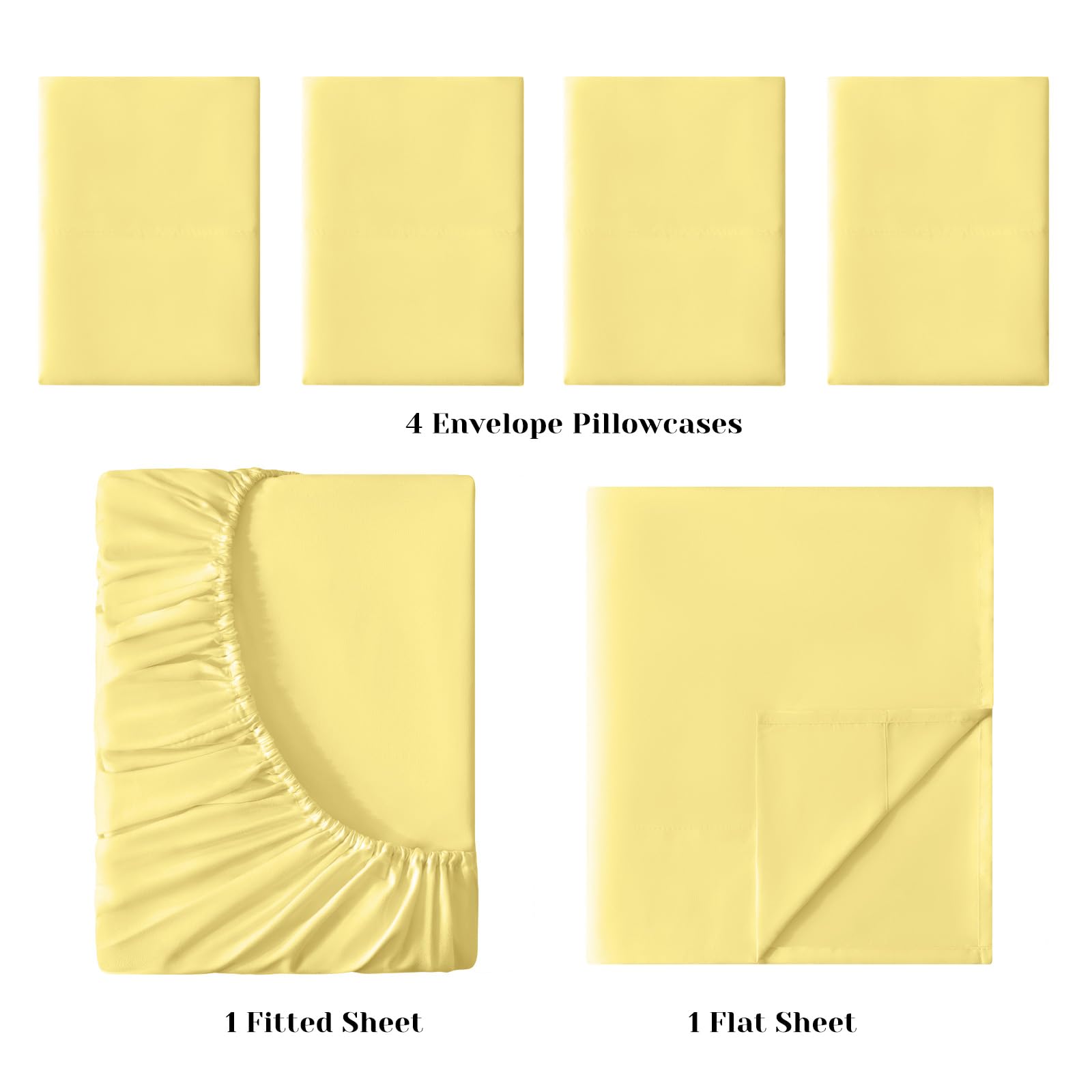 Bysure 6 Pieces Bed Sheets Set(King, Yellow) - Hotel Luxury Super Soft 1800 Thread Count 100% Microfiber Sheets With Deep Pocket