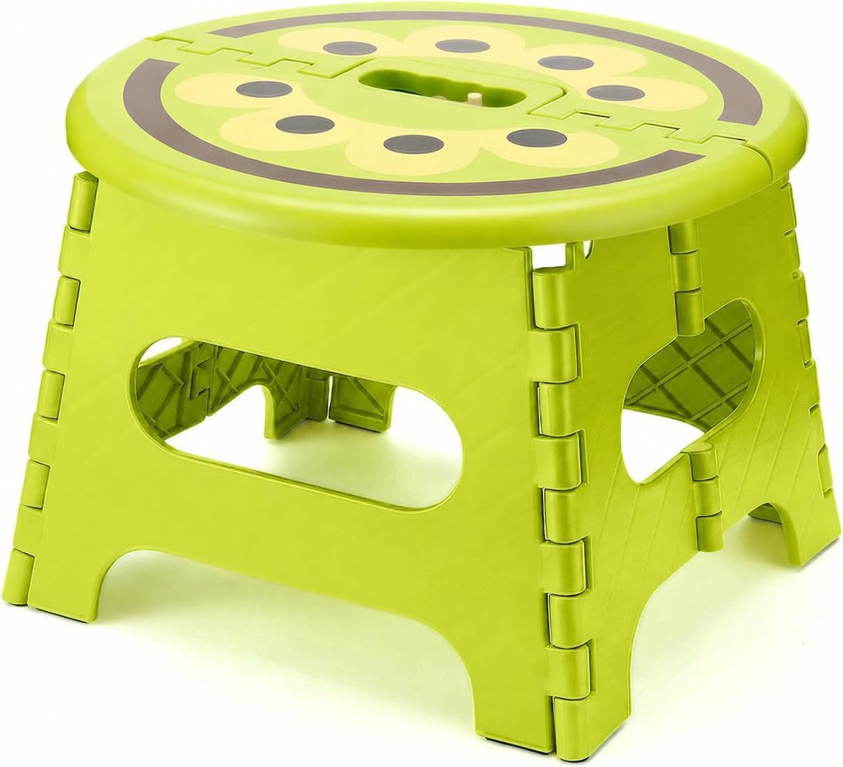 Jukkre 9 Inch Cute Folding Step Stool For Kids, With Handle, Kiwi Green | Foldable Step Stool, Heavy Duty, Lightweight, Nonslip