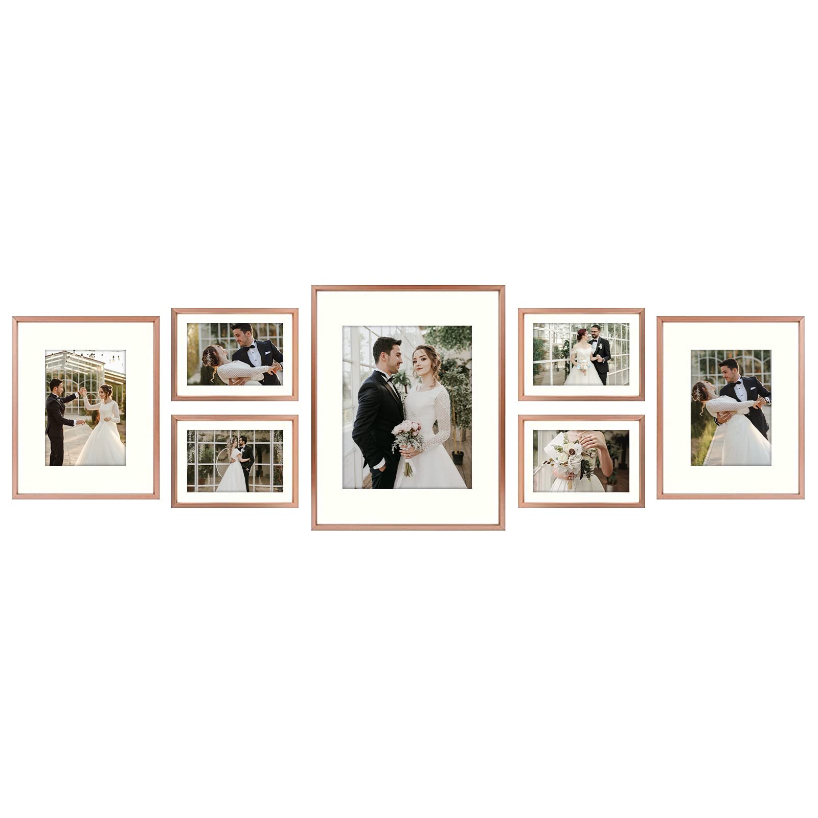 Golden State Art, Picture Frame Set 7 Pack, Gallery Wall Frame with One 11x14, Two 8x10, and Four 5x7. Aluminum Photos Frame for