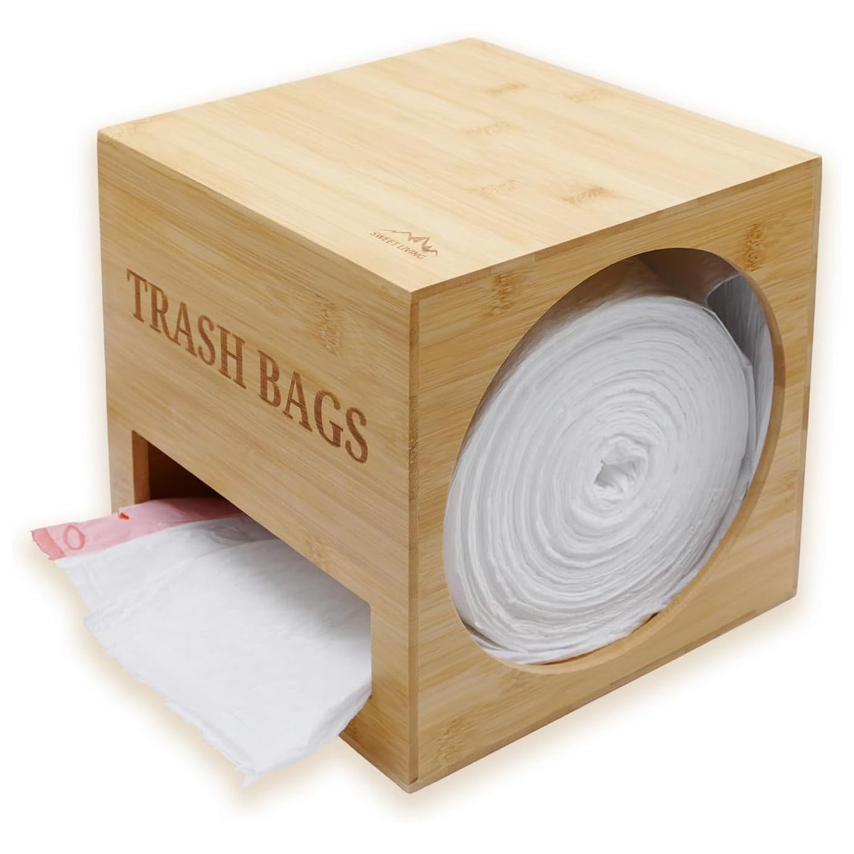Trash bag holder dispenser | Bamboo garbage bag holder dispenser for Under Sink Storage | Wall Mount trash bag holder | Portable