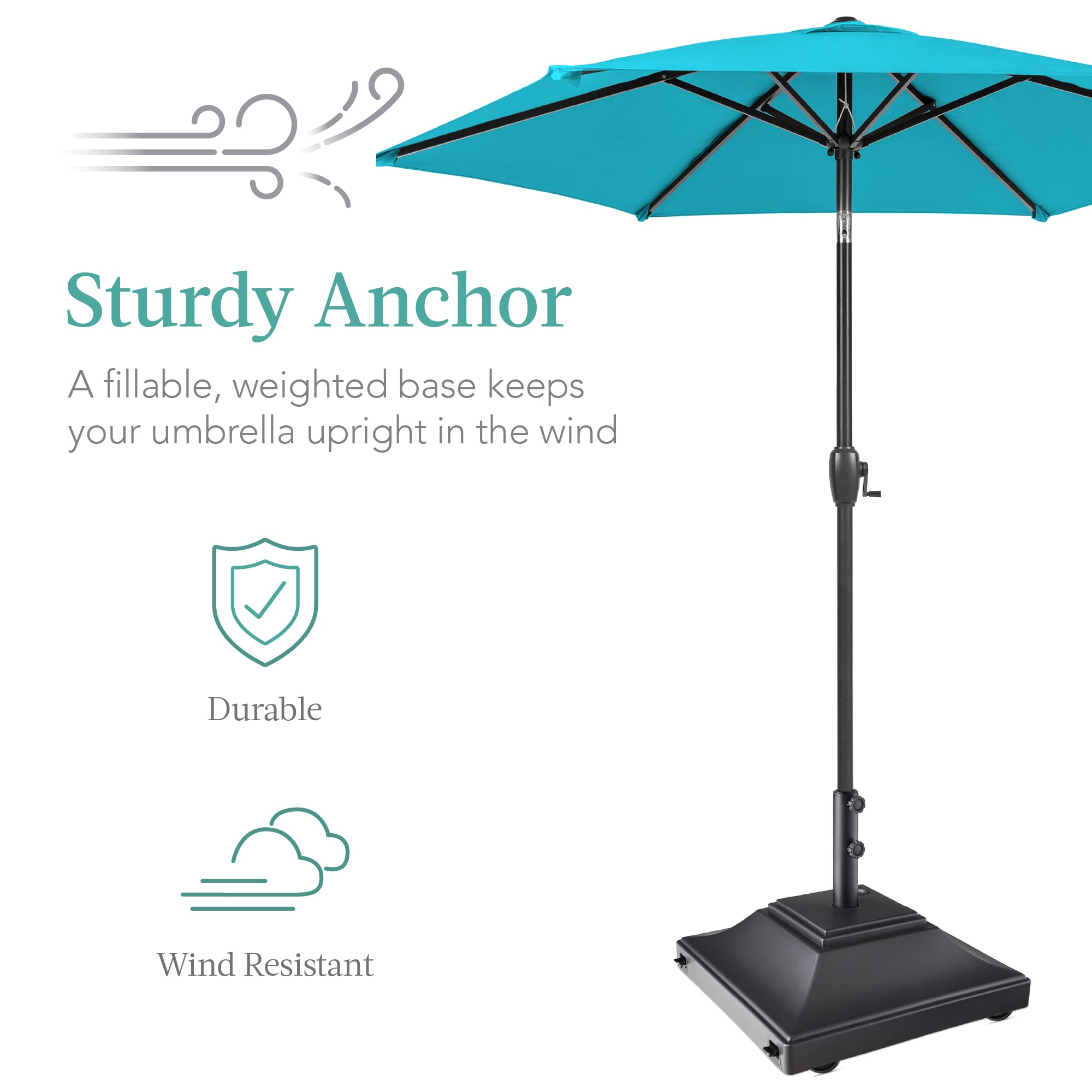 Best Choice Products Fillable Mobile Umbrella Base, Heavy Duty Base, Square Tiered Market Stand For Patio, Deck, Outdoor W/ 4 Wheels, 2 Locks, 2 Knobs, 120Lb Capacity - Black