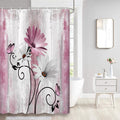 VeiVian Rustic Farmhouse Shower Curtain, Farm Pink Daisy Floral Flowers and Butterfly on Country Wooden Shower Curtain for Bathr