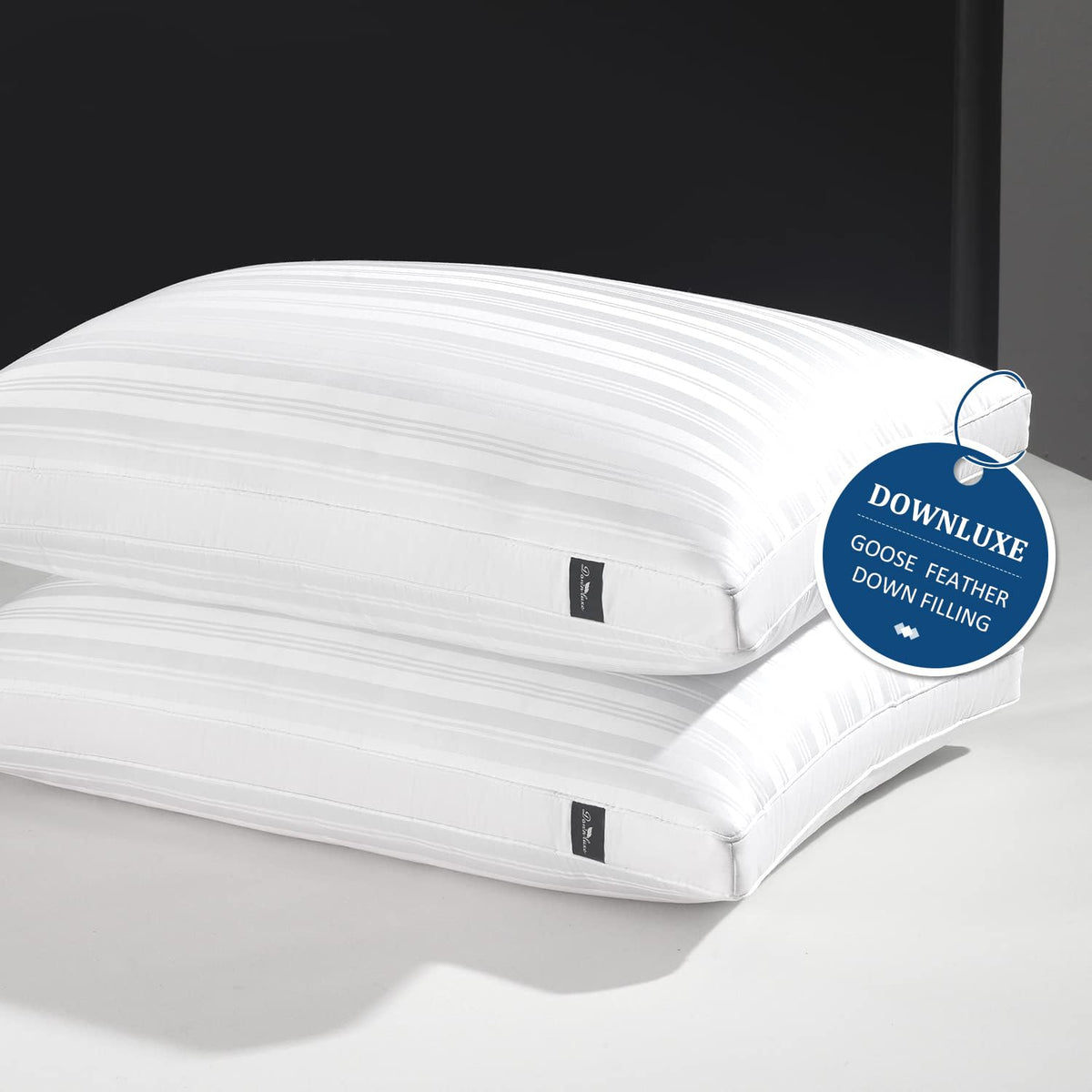 Downluxe Goose Down Pillows - 2 Pack Gusseted Hotel Collection Feather Pillows Set Of 2 For Back, Stomach Or Side Sleepers, Quee
