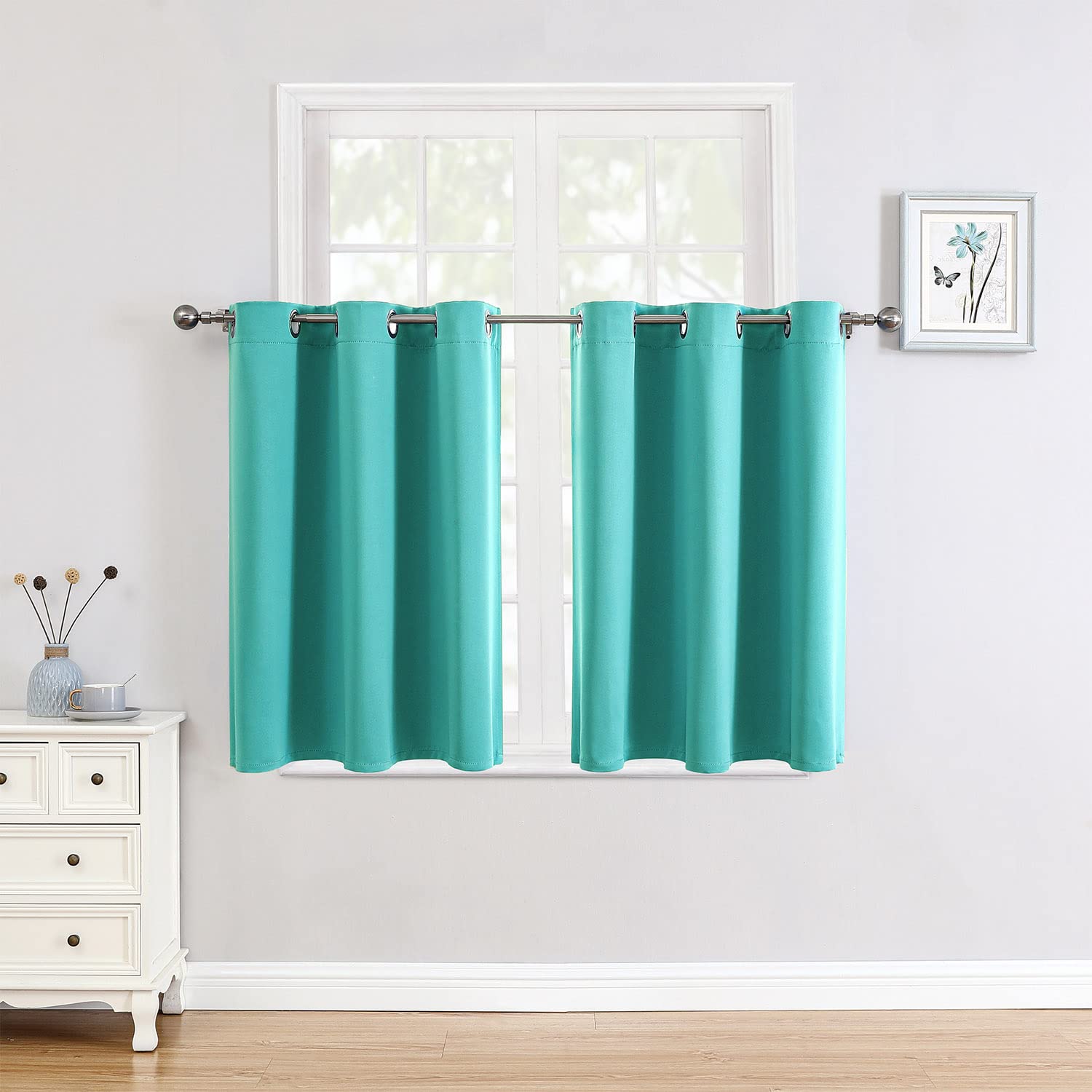 ChrisDowa Small Window Curtains for Kitchen and Bedroom - Grommet Short Thermal Insulated Room Darkening Curtains (2 Panels, Tea