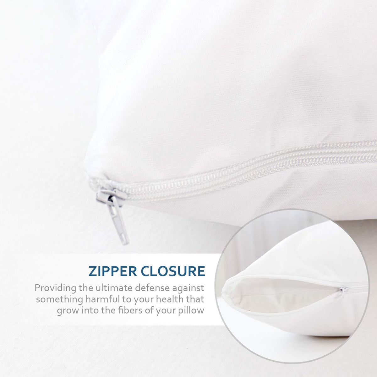 Queen Pillow Protector Zippered 4 Pack Queen Size 20 X 30 Inch Waterproof Pillow Case Protector Down Feather Proof Pillow Covers Encasement Pillow Case White