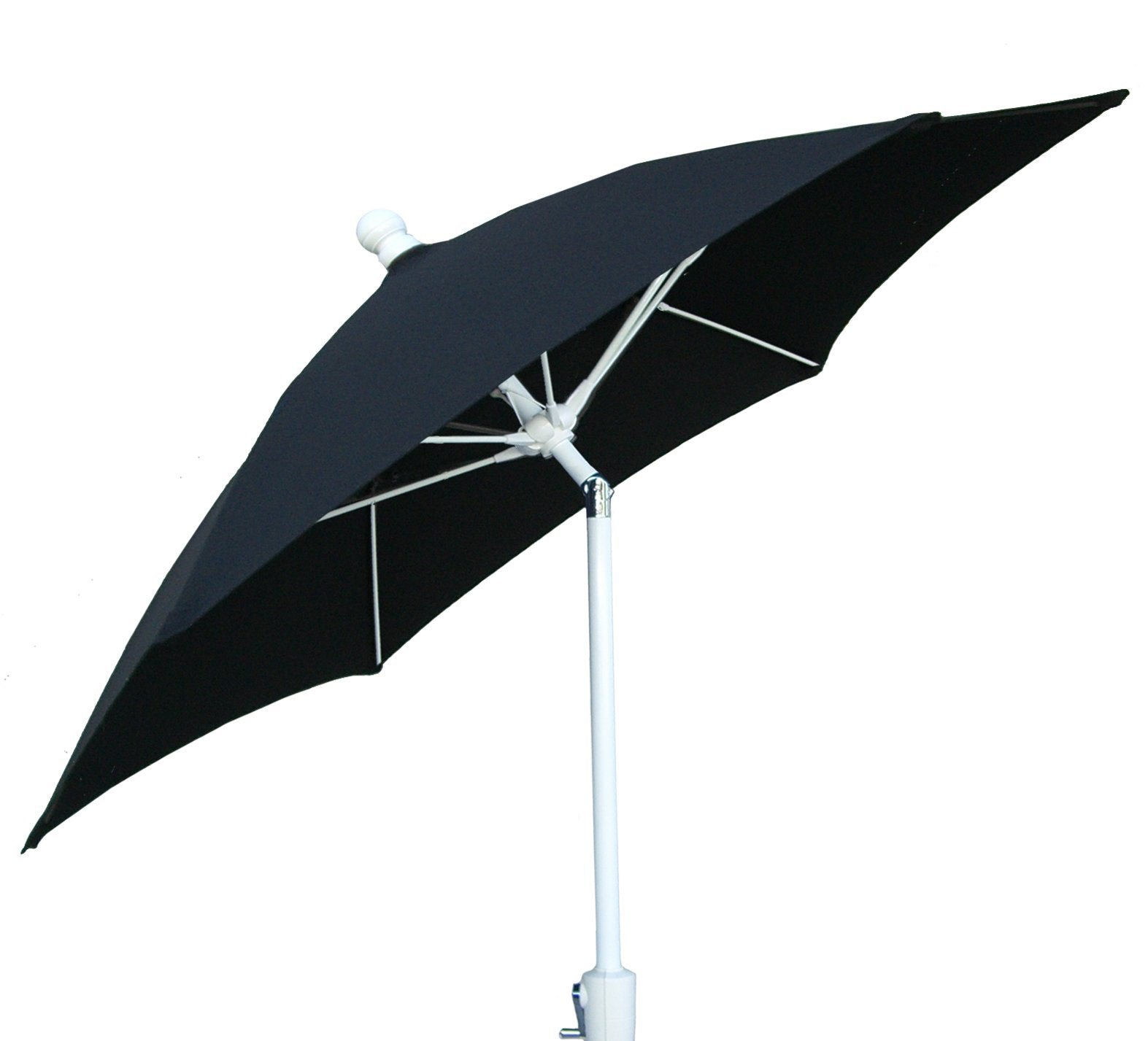 FiberBuilt Umbrellas Patio Umbrella with Push-Button Tilt, 9 Foot Black Canopy and White Pole
