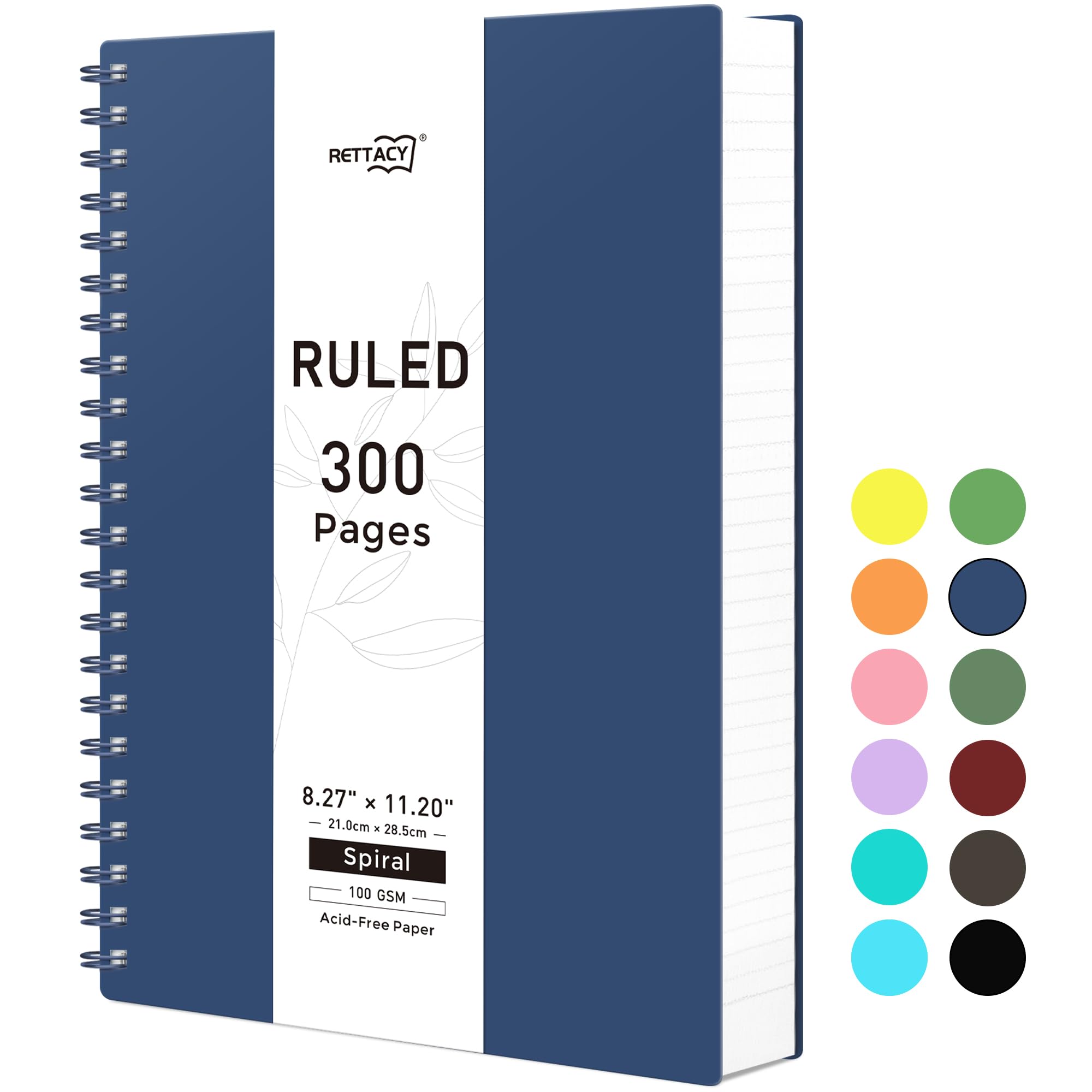 Rettacy Spiral Notebook - B5 College Ruled Notebook With 300 Pages, Journal Notebook For School, Work, Writing, 100 Gsm Premium