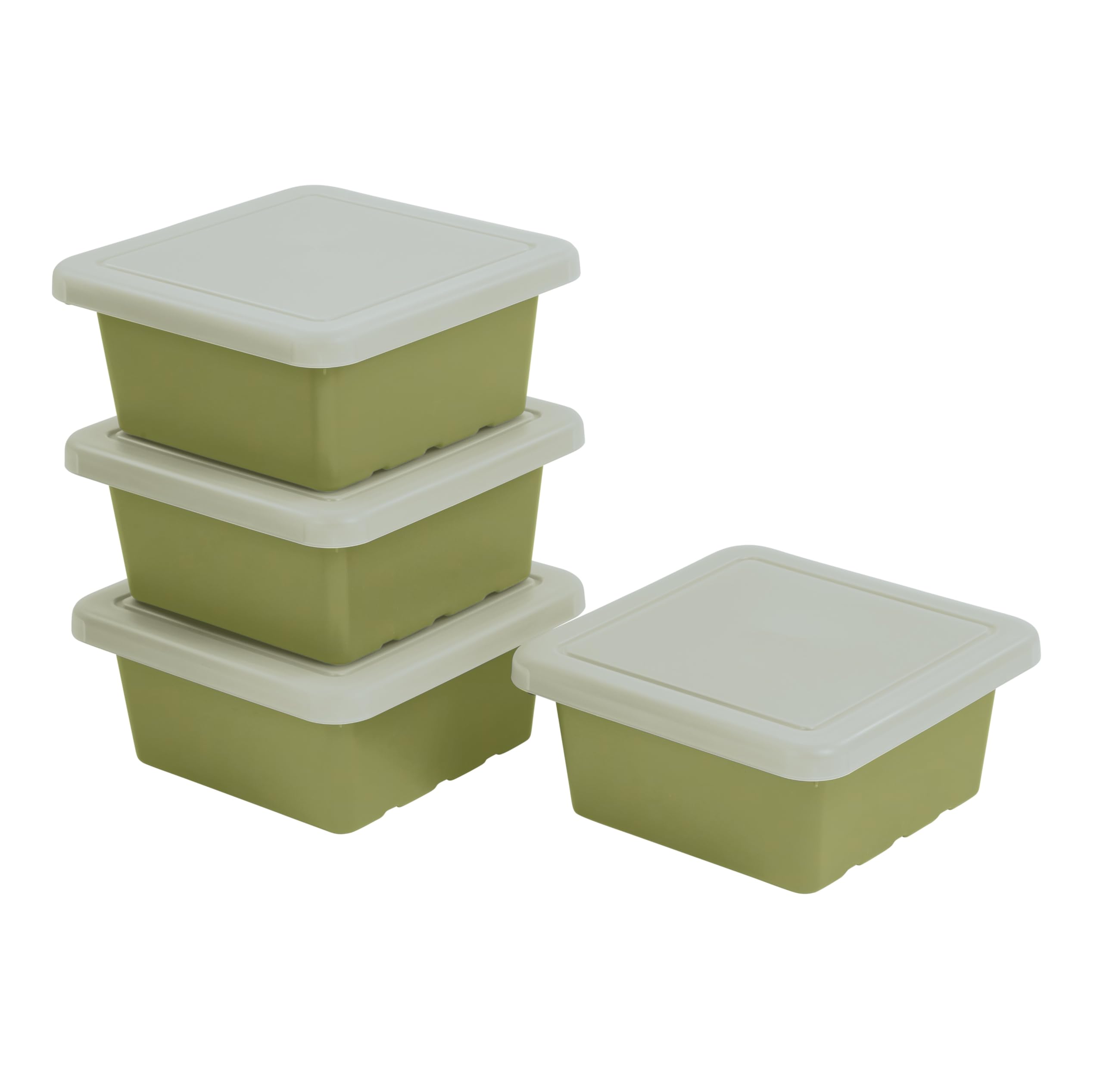 ECR4Kids Square Bin with Lid, Storage Containers, Fern Green, 4-Pack